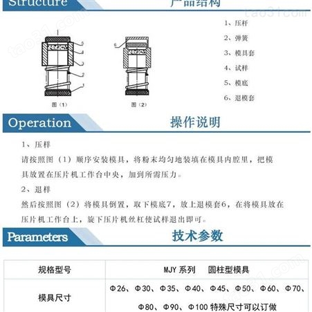 上海精胜MJ系列Φ26-32mm普通圆柱形模具|红外压片模具|CR12材质