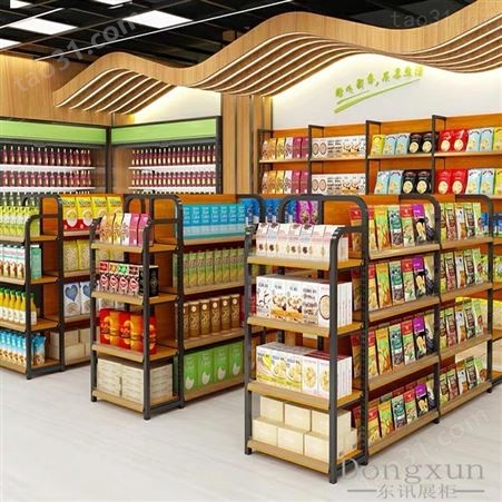 超市货架便利店进出口食品单面组合展架陈列架双面木质零食货架展示架定做厂家